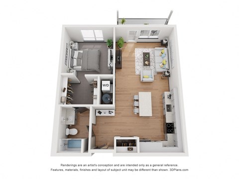 Floor plan for 1 bed, 1 bath, 790 sqft