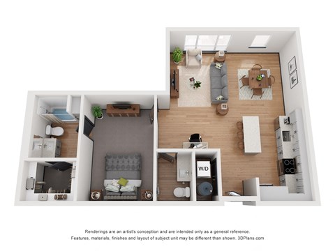 Floor plan for 1 bed, 1 bath, 849 sqft