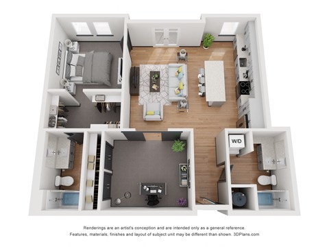 Floor plan for 2 beds, 2 baths, 997 sqft