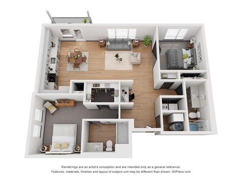 Floor plan for 2 beds, 2 baths, 1138 sqft