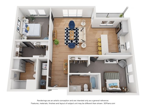 Floor plan for 2 beds, 2 baths, 1190 sqft