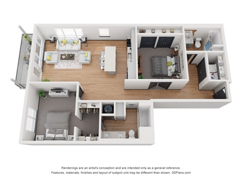 Floor plan for 2 beds, 2 baths, 1249 sqft