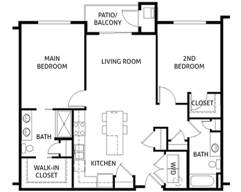 Floor plan for 2 beds, 2 baths, 1138 sqft