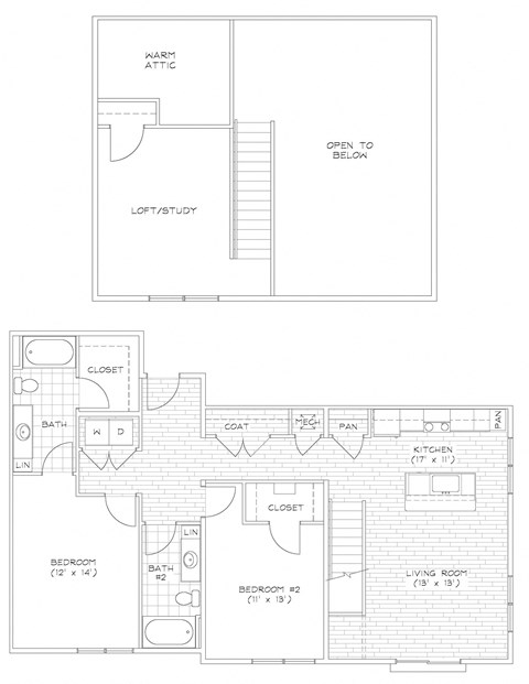 Floor plan for 2 beds, 2 baths, 1435 sqft