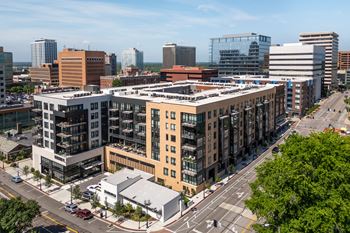 Aerial view of modern mixeduse urban building