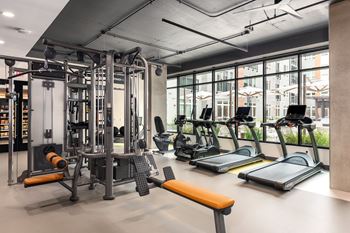 Fitness center with treadmills and strength equipment