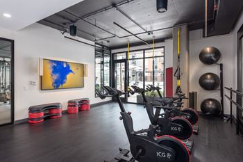 Fitness center with stationary bikes and exercise equipment