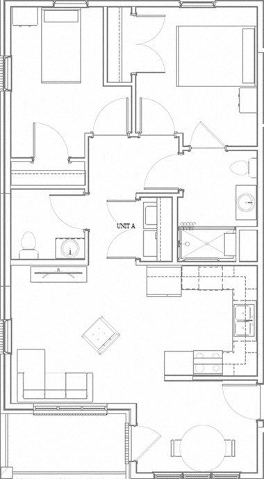 Floor plan for 2 beds, 2 baths, 934 sqft