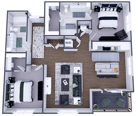 Floor plan for 2 beds, 2 baths, 1154 sqft