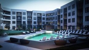 Chesterfield apartment for rent - Rendering of a courtyard pool with seating and green space