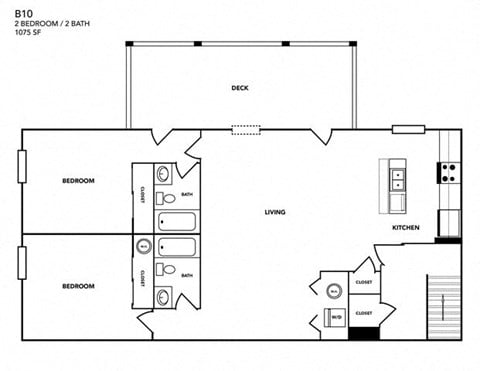 Floor plan for 2 beds, 2 baths, 1075 sqft