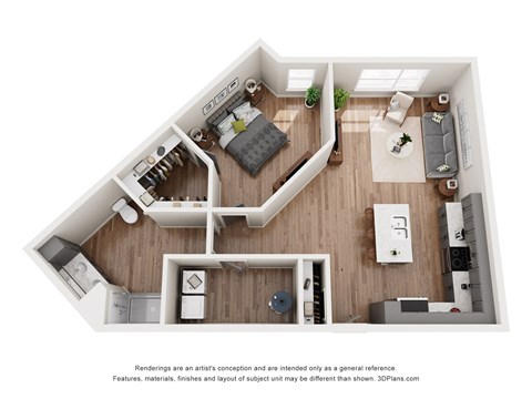 Floor plan for 1 bed, 1 bath, 946 sqft