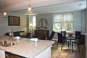Saint Louis apartment for rent - kitchen with dining table and four chairs at Residences at Forest Park, Saint Louis, Missouri