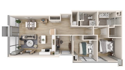 Floor plan for 2 beds, 2 baths, 1177 sqft