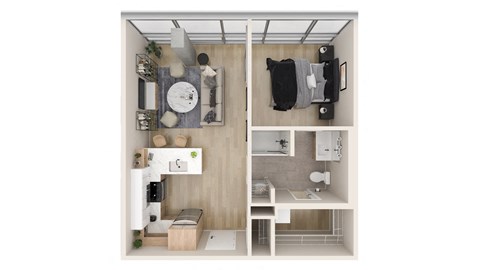 Floor plan for 1 bed, 1 bath, 616 sqft
