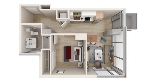 Floor plan for 1 bed, 1 bath, 573 sqft