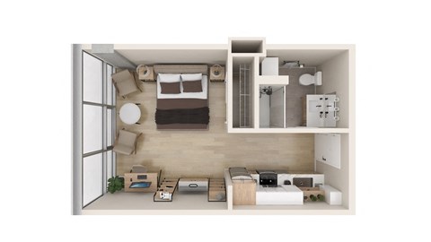 Floor plan for studio, 1 bath, 369 sqft