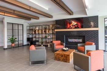 Spacious living room with firepit