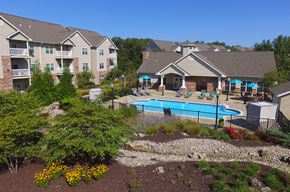 Swansea apartment for rent - exterior photo of tree and pool at Villas At Crystal Lake, Swansea, Illinois