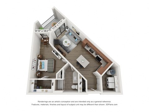 Floor plan for 1 bed, 1 bath, 800 sqft