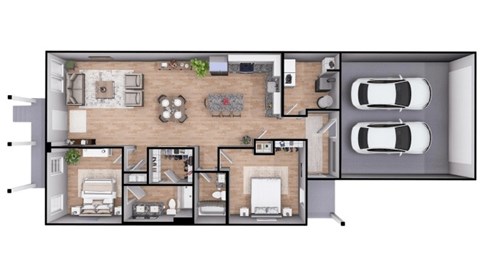 Floor plan for 2 beds, 2 baths, 1283 sqft