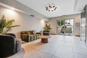 Los Angeles apartment for rent - A living room with a couch, chair, and potted plant.
