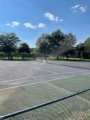 Pensacola house for rent - a tennis court with trees and a fence