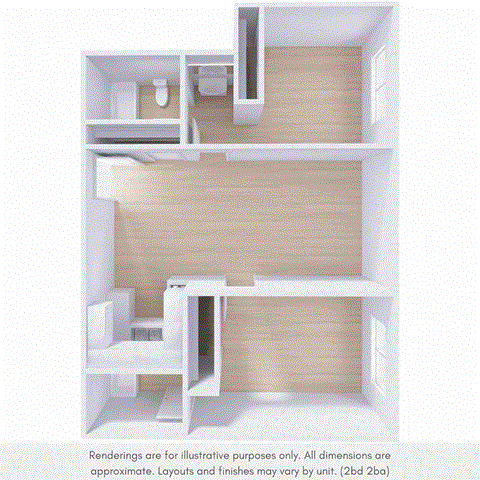 Floor plan for 2 beds, 2 baths, 1000 sqft