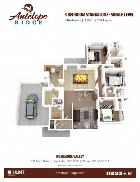 Floor plan for 3 beds, 2 baths, 1541 sqft