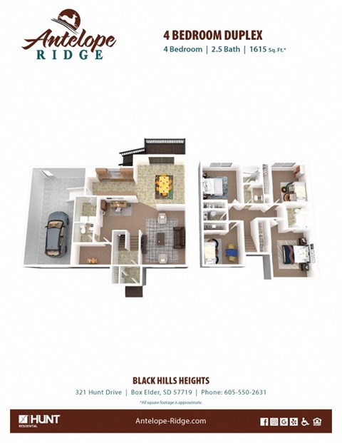 Floor plan for 4 beds, 2.5 baths, 1615 sqft