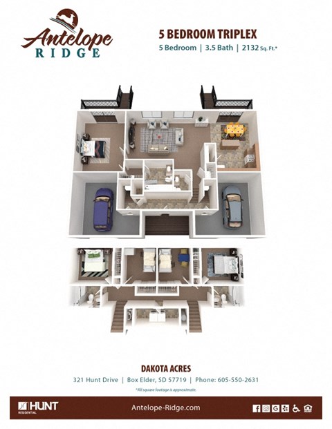Floor plan for 5 beds, 3.5 baths, 2132 sqft