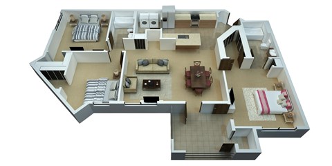 Floor plan for 3 beds, 2 baths, 1435 sqft