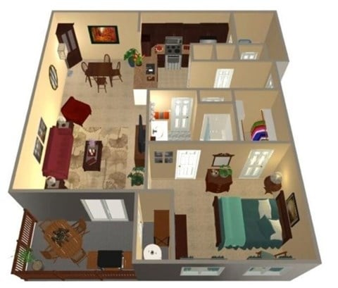 Floor plan for 1 bed, 1 bath, 852 sqft