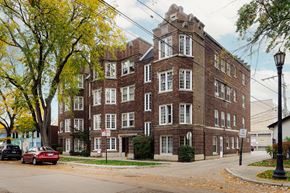 Evanston apartment for rent - a red brick building on the corner of a street