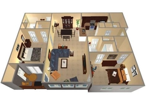 Floor plan for 2 beds, 2 baths, 1268 sqft