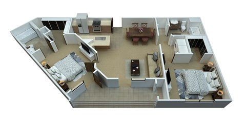 Floor plan for 2 beds, 2 baths, 1119 sqft