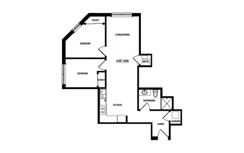 Floor plan for 2 beds, 1 bath, 706 sqft