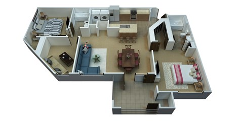 Floor plan for 2 beds, 2 baths, 1388 sqft
