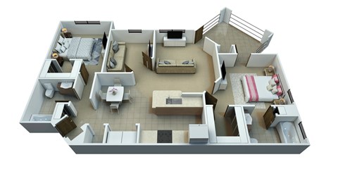 Floor plan for 2 beds, 2 baths, 1477 sqft