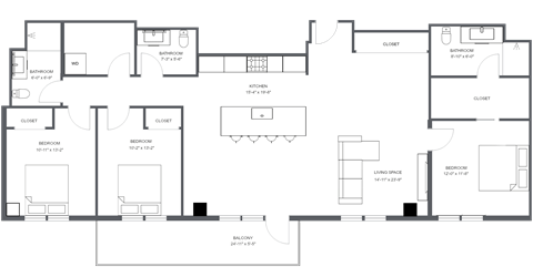 Floor plan for 3 beds, 2.5 baths, 1580 sqft