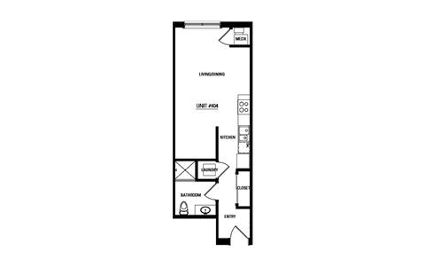 Floor plan for studio, 1 bath