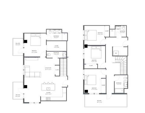 Floor plan for 4 beds, 3.5 baths, 1998 sqft