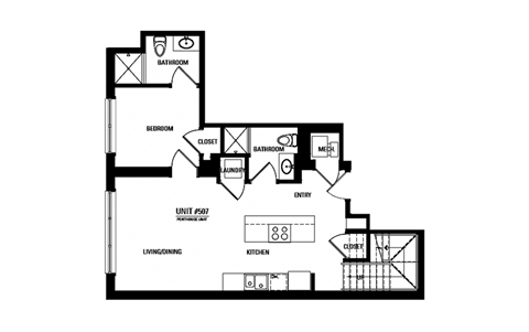Floor plan for 2 beds, 2 baths, 675 sqft