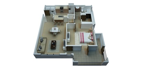 Floor plan for 1 bed, 1 bath, 935 sqft