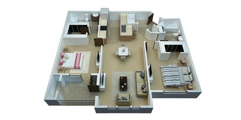 Floor plan for 2 beds, 2 baths, 1261 sqft