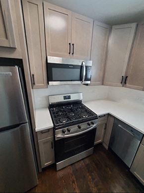 Chicago apartment for rent - a kitchen with a stove and a microwave