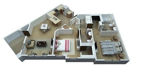 Floor plan for 2 beds, 2 baths, 1233 sqft