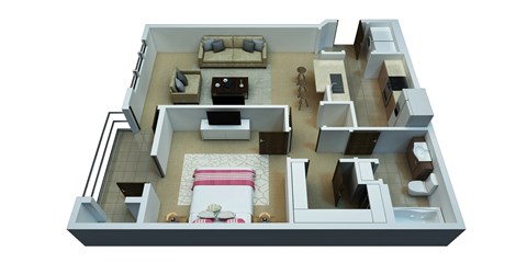 Floor plan for 1 bed, 1 bath, 871 sqft