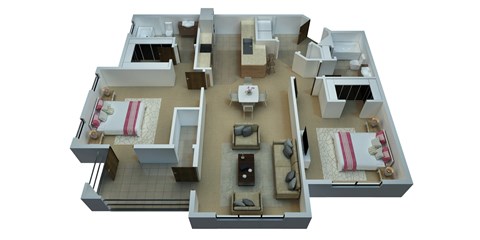 Floor plan for 2 beds, 2 baths, 1303 sqft
