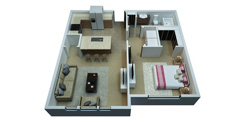 Floor plan for 1 bed, 1 bath, 677 sqft